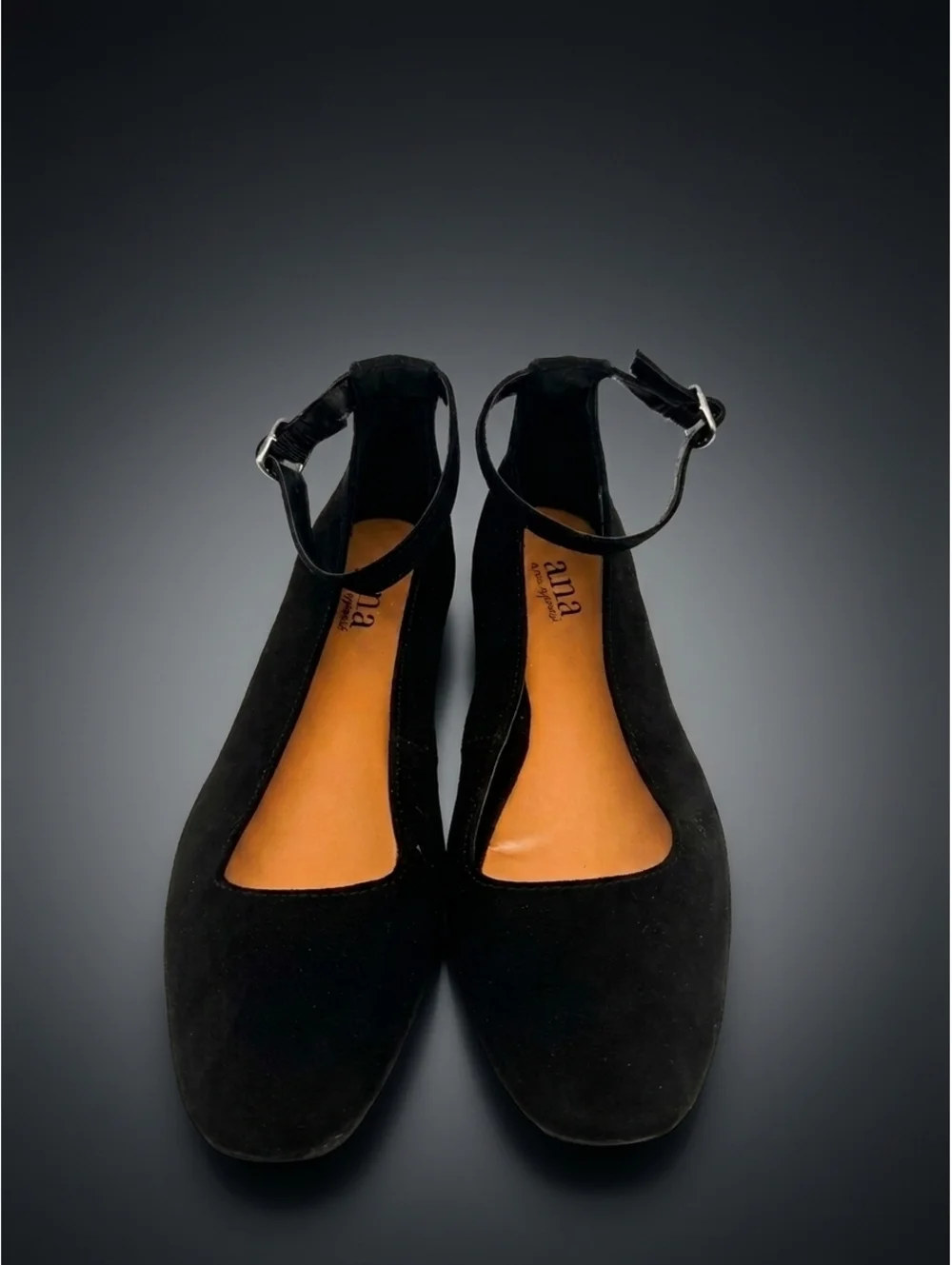 a.n.a Kearny Black Faux Suede Ankle Strap Ballet Flats Women's Size 8M